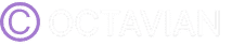 Logo Octavian en lettres blanches majuscules sur fond vert foncé. Un symbole abstrait en forme de bloc violet est placé à gauche.